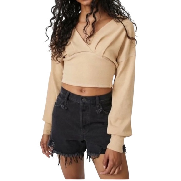 NEW Free People We the Free All Nighter Long Sleeve Surplice Crop To - Picture 1 of 5